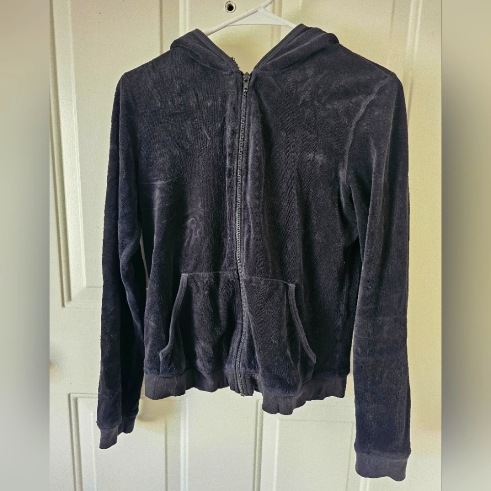 Juicy Couture Y2K‎ VTG Black Velour Zip-Up Hoodie Size M-L